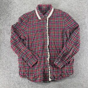 J. McLaughlin Long Sleeve Button Up Red Blue Plaid Shirt Womens S Lace